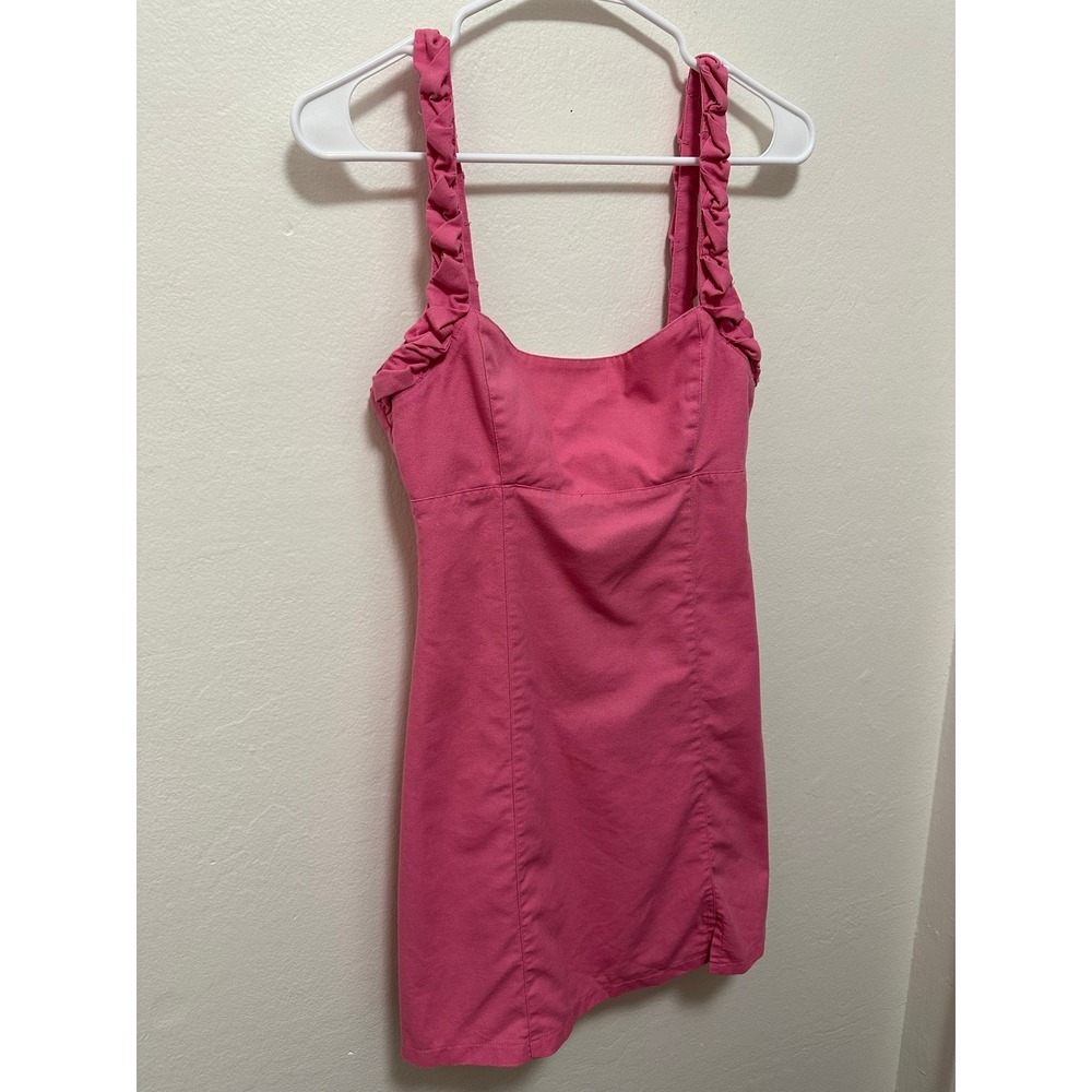 Avantlook Hot‎ Pink Square Neck Ruffle Strap Mini Dress Tie Back - Picture 5 of 10